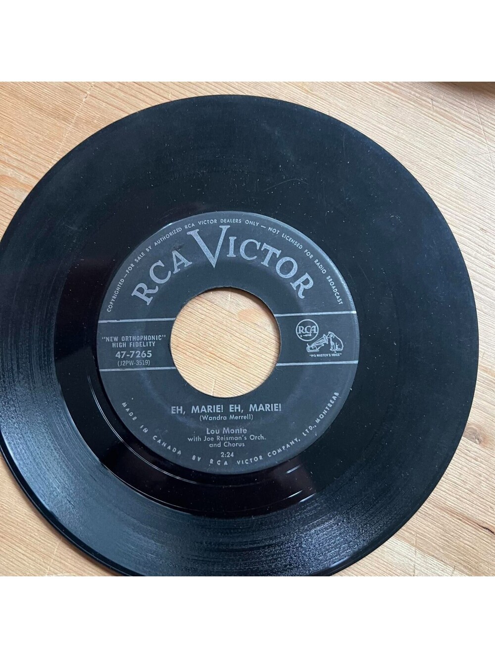 Lou Monte With Joe Reisman's Orch. and Chorus-Eh, Marie! Eh, Marie 45rpm VG+ R17